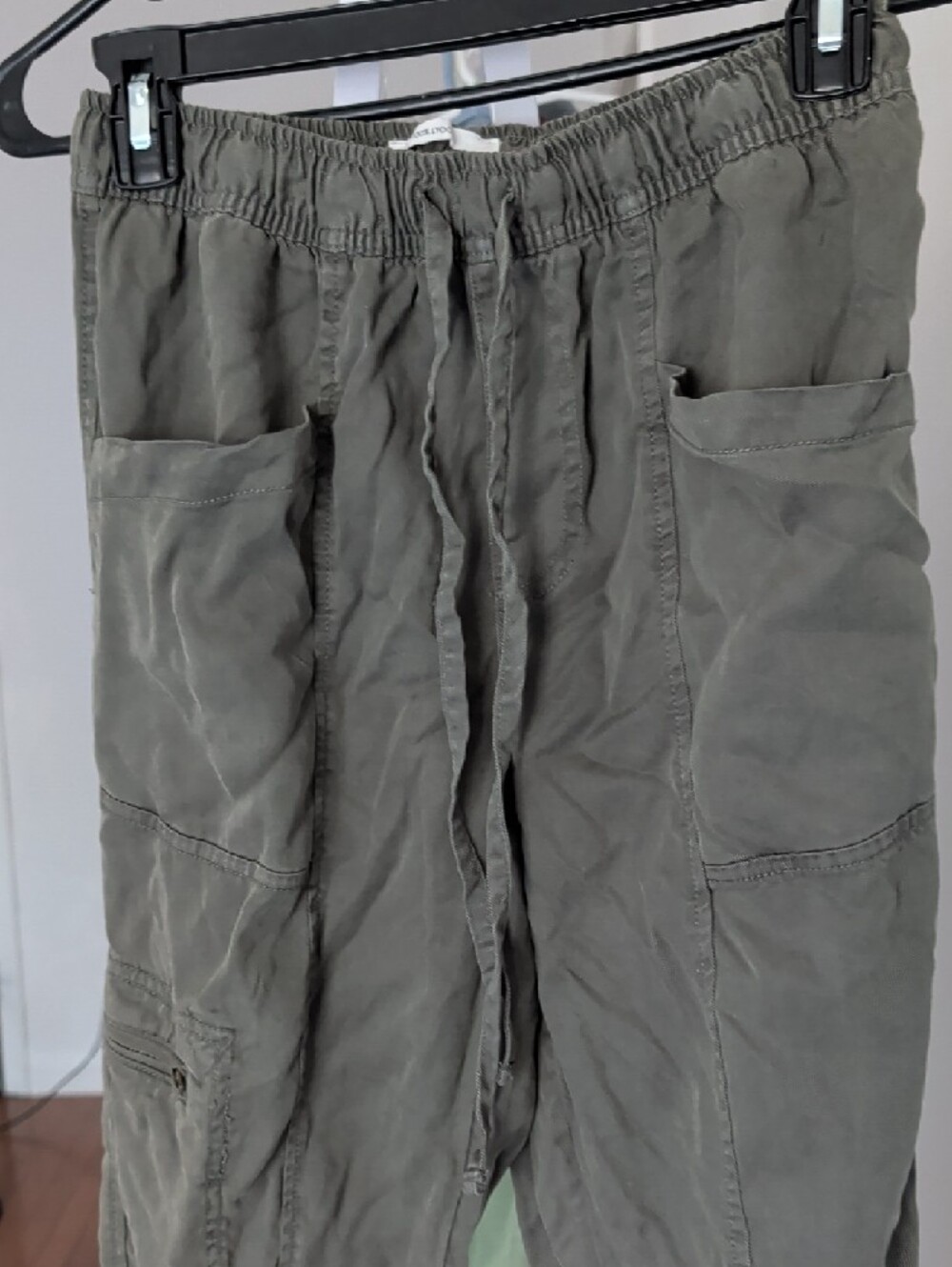 Nicole Miller Olive Green Elastic Waist Cargo Pants